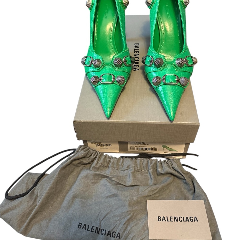 NITB BALENCIAGA Neon Green Leather Cagole Heels